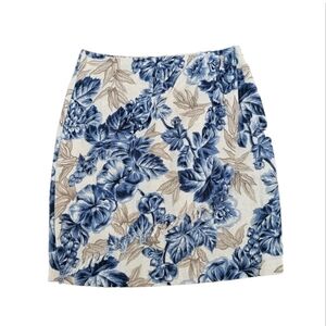 Francine Browner Vintage Floral Linen Blend Mini Skirt Size 3/4 Wrap Tulip Blue